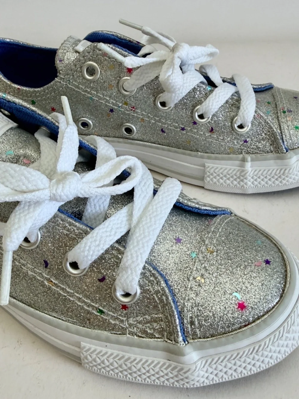 New Converse CTAS OX Glitter Sneakers Silver Stars Size 13